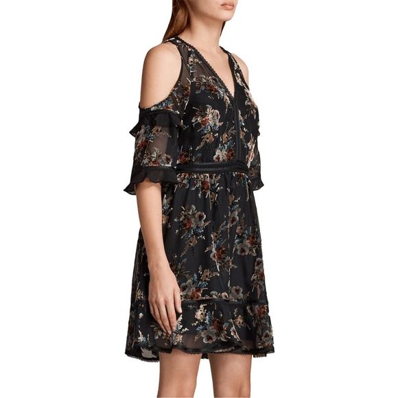 All Saints Black Floral Mini Dress - Picture 2 of 12